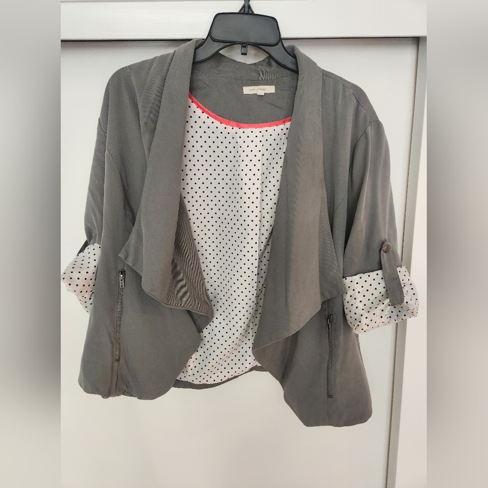 41 Hawthorne Gray Open Front Blazer with full polka dot lining Size XL